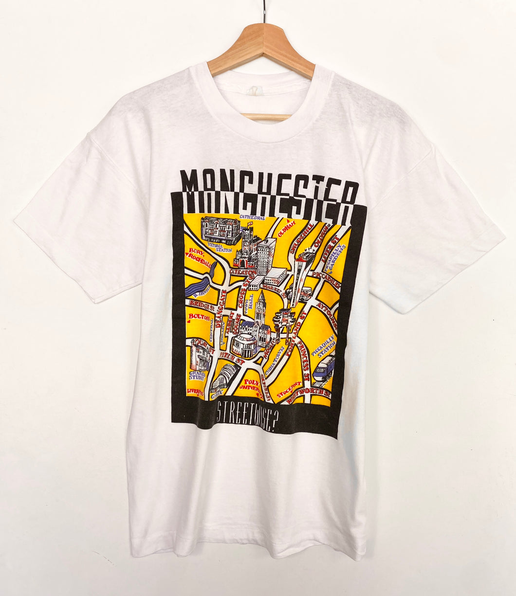 90s Manchester Print Single Stitch T-shirt (M)