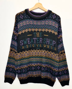 90s The Sweater Shop Grandad Jumper L Red Cactus Vintage