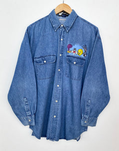 90s Looney Tunes Denim Shirt M Red Cactus Vintage