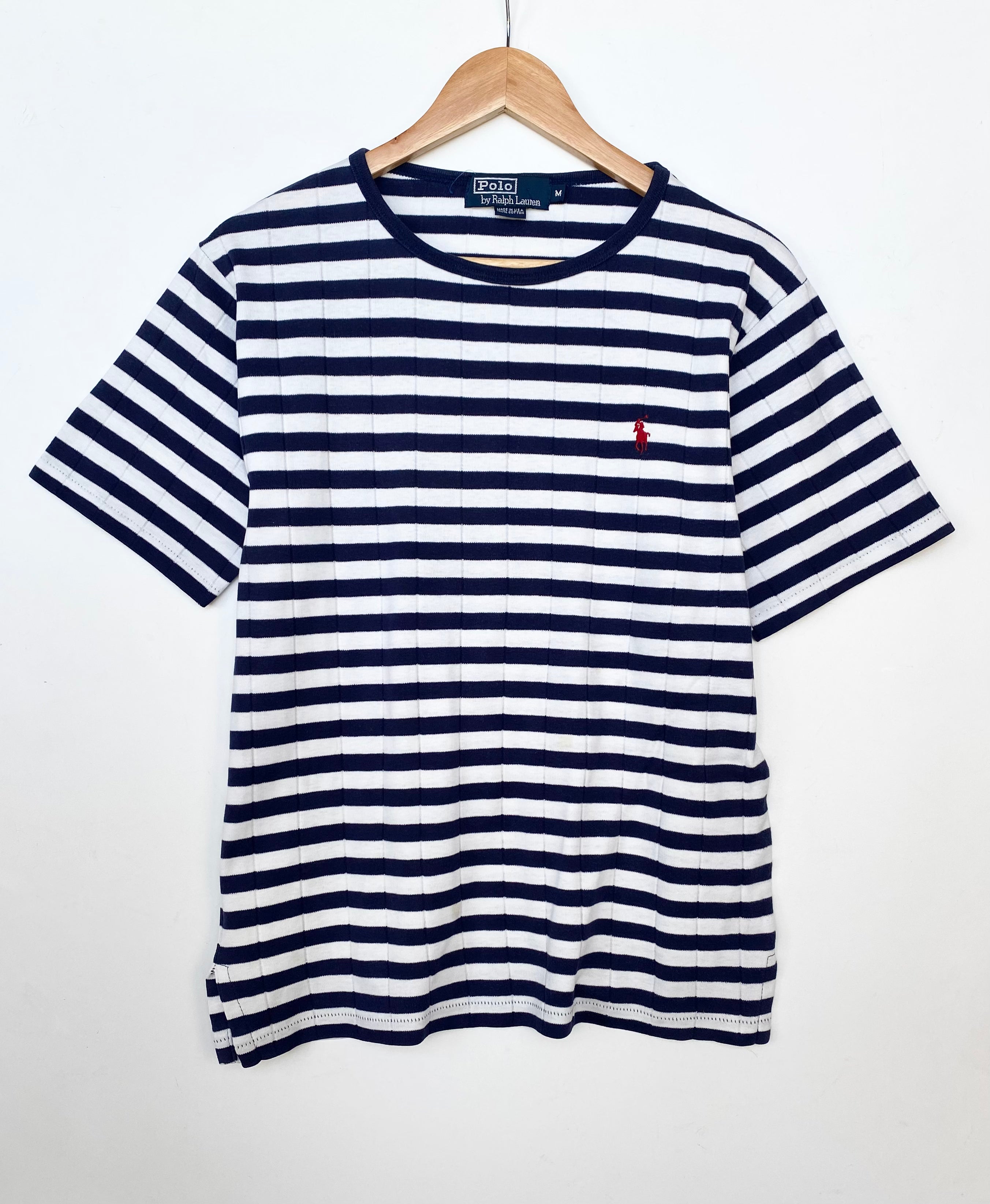 ralph lauren blue and white striped t shirt