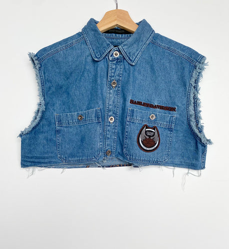 Y2K Harley Davidson cropped denim shirt (M)