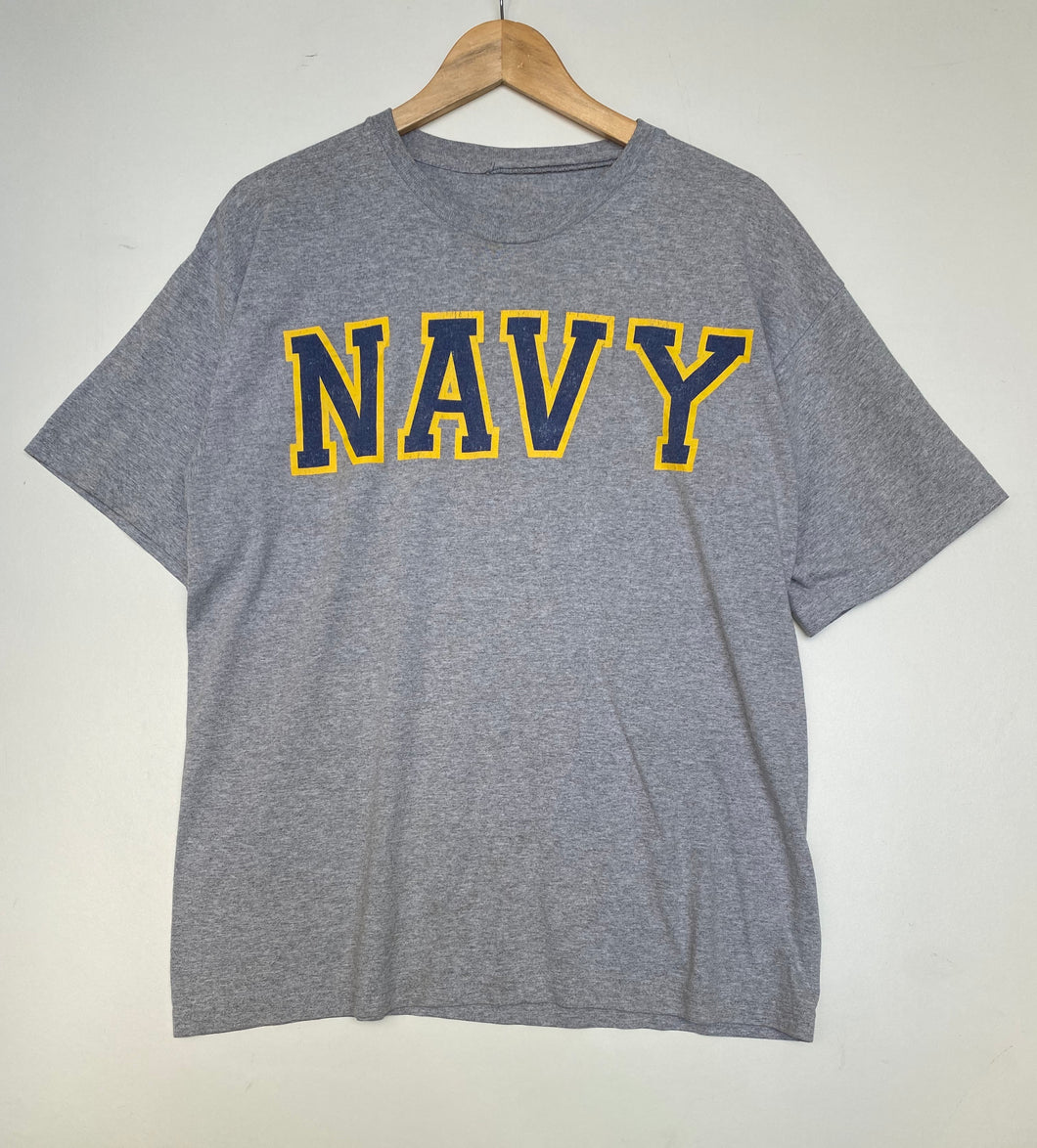 Printed ‘Navy’ t-shirt (L)
