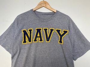 Printed ‘Navy’ t-shirt (L)